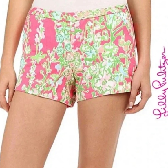 Lilly Pulitzer Adie Shorts Southern Charm Pattern Size 4 Pink Green EUC - Picture 1 of 8